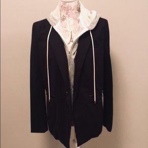 Peyton Jensen black blazer with zip-in/out hoodie